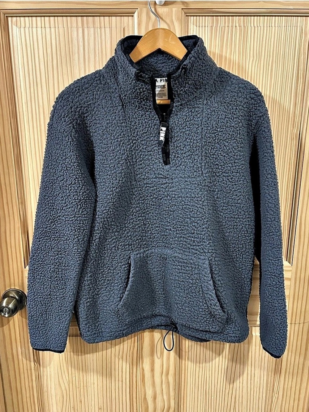 PINK Teddy Fleece Pullover in Gray Size S